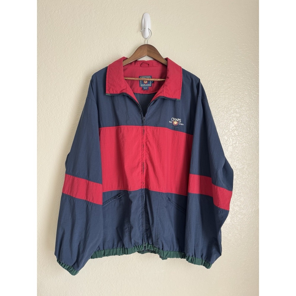 Vintage 90's Chaps Ralph Lauren Blue Red and Green Windbreaker XL